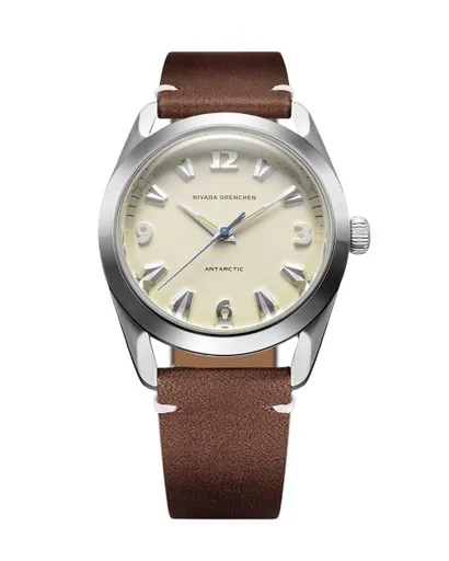 Nivada Grenchen Antarctic 38 mm - Eggshell Beige Luminova - Brown Leather White Stitching