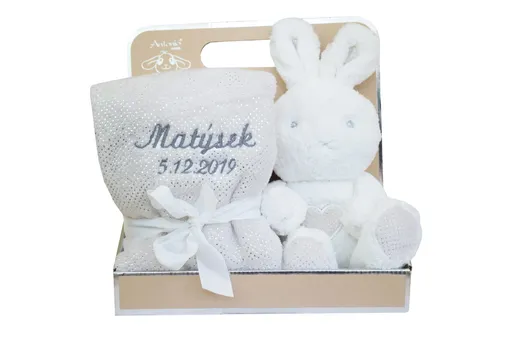 Plyšový králíček s dekou s výšivkou