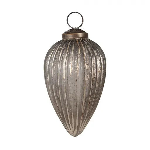 Šedá antik skleněná vánoční ozdoba baňka - Ø 7*11 cm 6GL4695