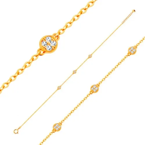 Zlatý náramek 585 s oválnými očky a třemi blýskavými kolečky