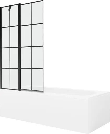 MEXEN/S Vega obdélníková vana 180 x 80 cm s panelem + vanová zástěna 100, černá vzor 550118080X9410117077