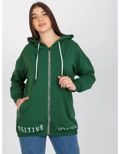 Dámská mikina plus size s kapucí bez zipu JAYDA tmavě zelená