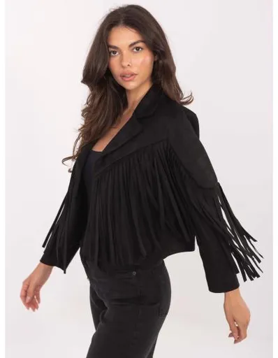 Černá krátká bunda s třásněmi RUE PARIS