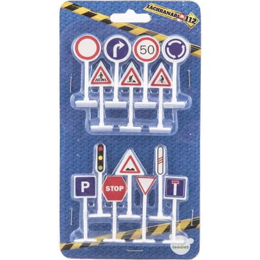 Dopravní značky 14ks plast 5,5cm na kartě