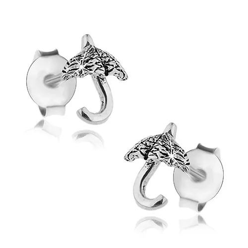 Puzetové náušnice, stříbro 925, malý lesklý deštník, černá patina