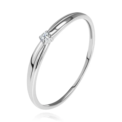 Briliantový prsten v bílém 14K zlatě - tenké zářezy na ramenech, čirý diamant - Velikost: 49