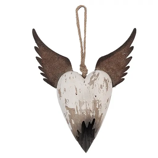 Dekorace závěsné srdce s andělskými křídly Angel Rustic S - 17*3*20 cm Clayre & Eef