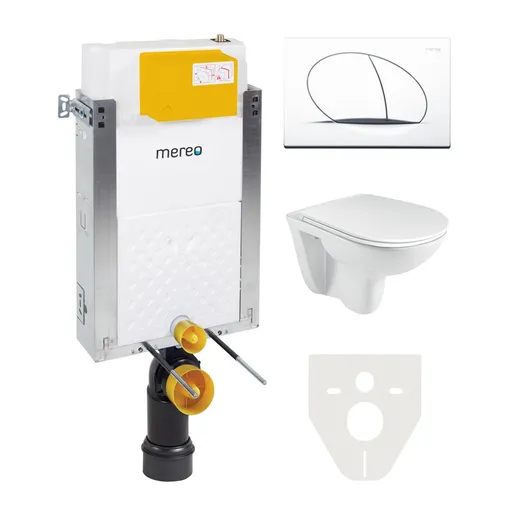 Mereo WC set Rimless WC, modul pro zazdění, bílé oválné tlačítko MM01SETR