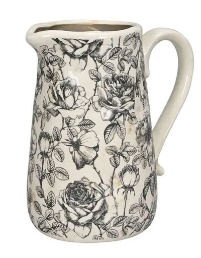 Krémový keramický džbán s černými růžemi Rossa L - 21*14*23 cm 651823-024-154