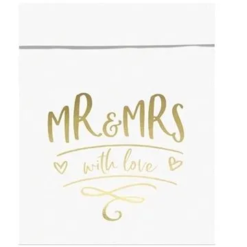 Papírové sáčky na sladkosti mr&mrs bílé - svatba - 13 x 14cm - 6 ks (5900779101920)