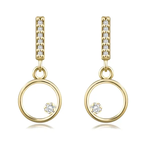 Puzetové náušnice ze žlutého zlata 585 - obrys kruhu pod páskem, čiré zirkony
