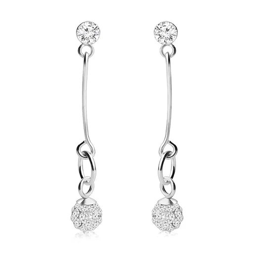 Stříbrné náušnice 925, čirý kulatý krystalek Swarovski, třpytivá kulička