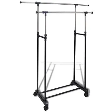 Nastavitelný stojan na oblečení 4 kolečka 2 šatní tyče (50212)