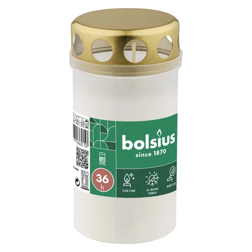 Bolsius SVÍČKA HŘBITOVNÍ BÍLÁ 36H 13CM