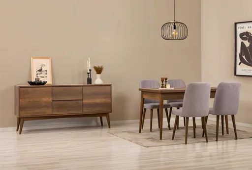 Set s rozkládacím stolem, židlemi a konzolou (6 kusů) Vina 01 0701 - Walnut, Grey