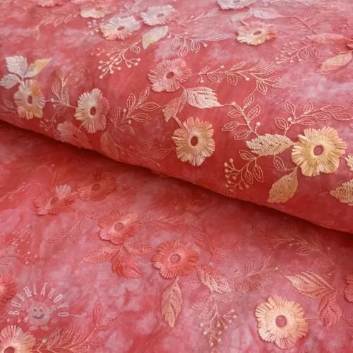 Bavlněná látka TIE DYE EMBROIDERY Poppy design K