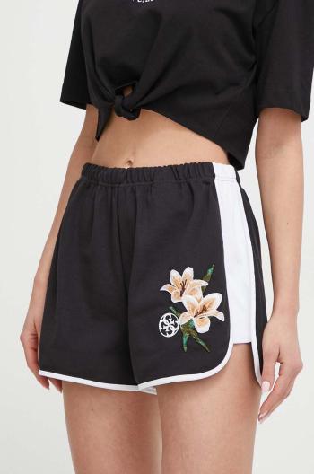 Kraťasy Guess ZOEY dámské, černá barva, vzorované, high waist, V4GD05 KC5R0