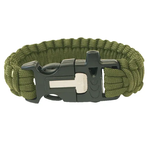 Náramek Highlander Paracord - trojzubec, píšťalka, křesadlo olivově zelená