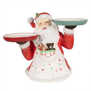 Bílo-červená dekorace figurína Santa Claus s podnosy - 55*33*44 cm 6PR4248