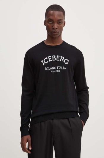 Vlněný svetr Iceberg pánský, černá barva, lehký, A001 9005