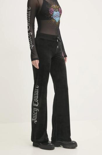 Velurové teplákové kalhoty Juicy Couture SACRED HEART LAYLA TRACKPANTS černá barva, s aplikací, JCBBJ224817