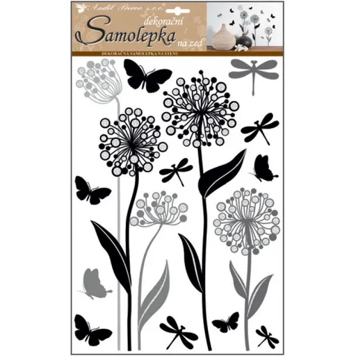 Samolepky na zeď květiny s glitry 41 x 29 cm