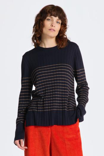 SVETR GANT STRIPE RIBBED KNIT C-NECK EVENING BLUE