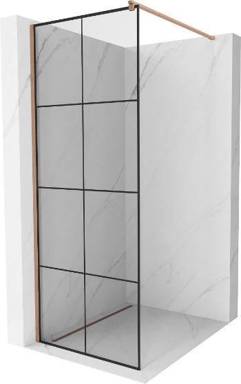 MEXEN/S Kioto Sprchová zástěna WALK-IN 90 x 200, černý vzor 8 mm, měď kartáčovaná 800-090-101-65-77