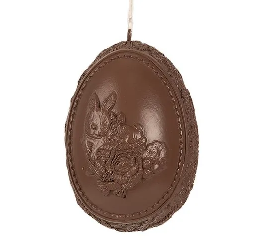 Hnědá dekorace závěsné čoko vajíčko s králíčkem - 8*7*11 cm Clayre & Eef