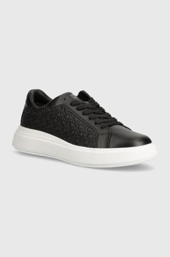 Kožené sneakers boty Calvin Klein LOW TOP LACE UP LTH MONO černá barva, HM0HM01498