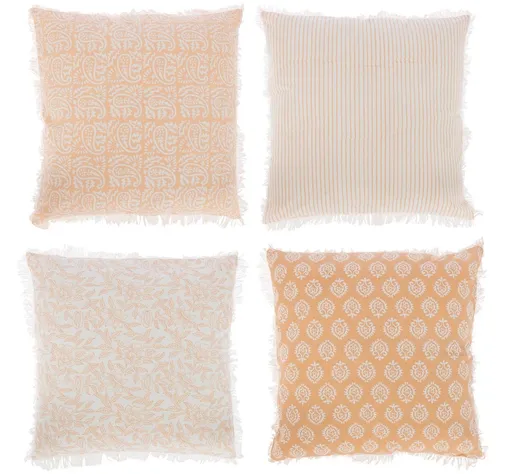 4ks lososový bavlněný polštář s třásněmi Indi Zalm - 56*56*2,5cm J-Line by Jolipa
