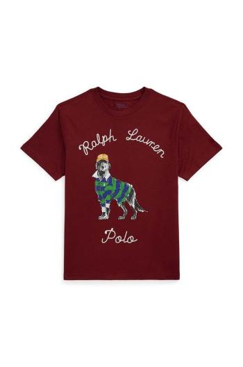 Dětské bavlněné tričko Polo Ralph Lauren červená barva, s potiskem, 323952497001