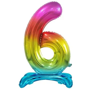 Balónek foliový číslice duhová na podstavci, 74 cm - 6 (5902973129090)