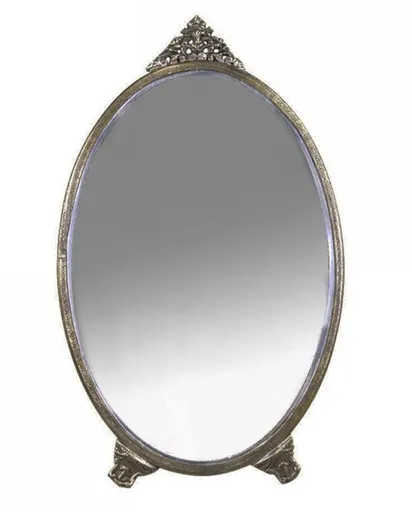 Bronzové antik oválné stolní zrcadlo s ozdobou Bariet - 15*0,5*26 cm Chic Antique