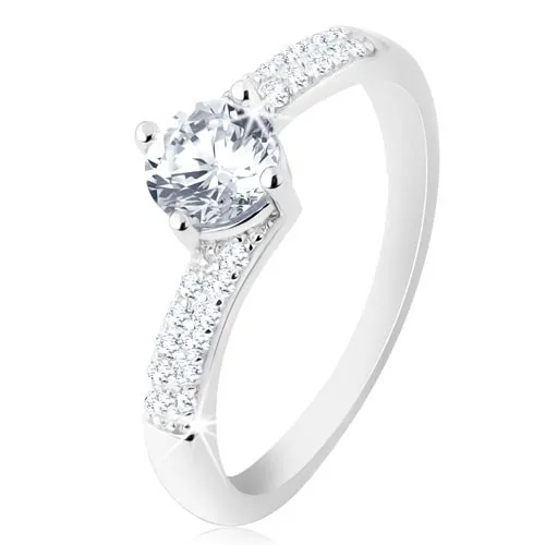 Zásnubní prsten ze stříbra 925, blýskavá ramena, kulatý čirý zirkonek - Velikost: 57