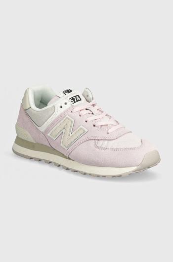 Semišové sneakers boty New Balance 574 růžová barva, WL574DL2