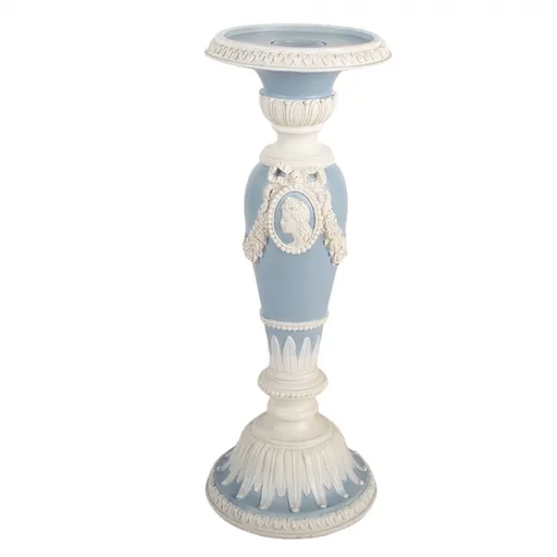 Modro-bílý svícen na úzkou svíčku se zdobením - Ø 10*27 cm Clayre & Eef