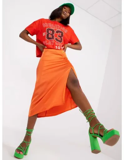 Dámská sukně s rozparkem RUE PARIS oranžová