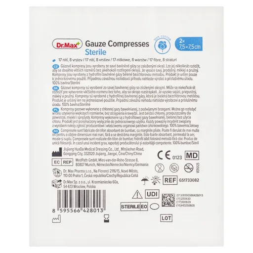 Dr. Max Gauze Compresses Sterile 7,5 x 7,5 cm 2 ks