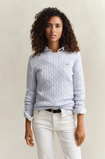 SVETR GANT STRETCH COTTON CABLE C-NECK LIGHT BLUE