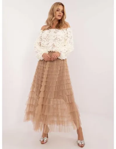 Velbloudí dlouhá tylová sukně s volánky