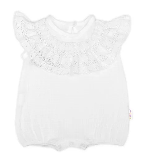 Baby Nellys Body s nohavičkami, mušelín s krajkou BOHO - bílé, vel. 80