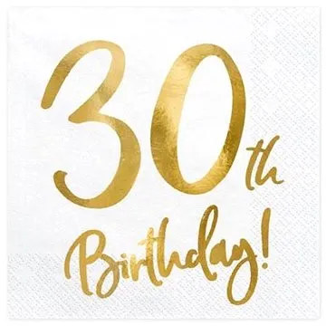 Ubrousky 30 let - narozeniny - bílé - 33 x 33 cm, 20 ks (5900779100718)