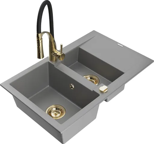 MEXEN/S Gaspar granitový dřez 1.5 s odkapávačem včetně baterie Aster, šedá 6507-71-73450-57-G