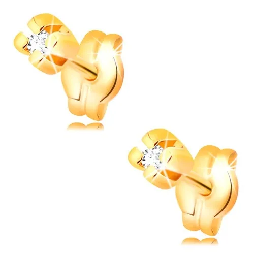 Náušnice ve žlutém 14K zlatě - kulatý briliant čiré barvy, 1,25 mm