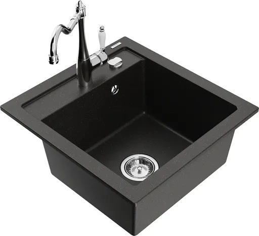 MEXEN/S Vito granitový dřez 1-miska včetně baterie Carla, černá/zlatá metalik 6503-75-670700-00