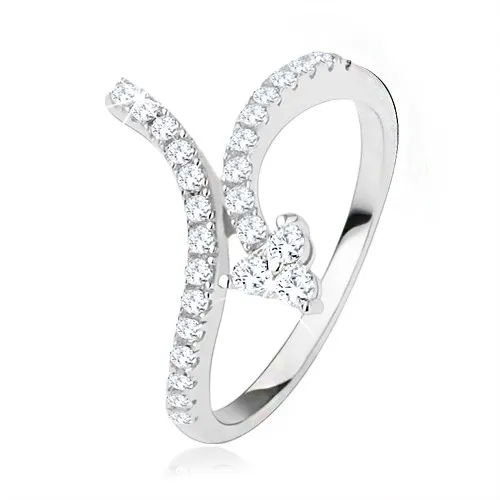 Prsten vykládaný čirými zirkony, stříbro 925, zatočená šipka - Velikost: 59
