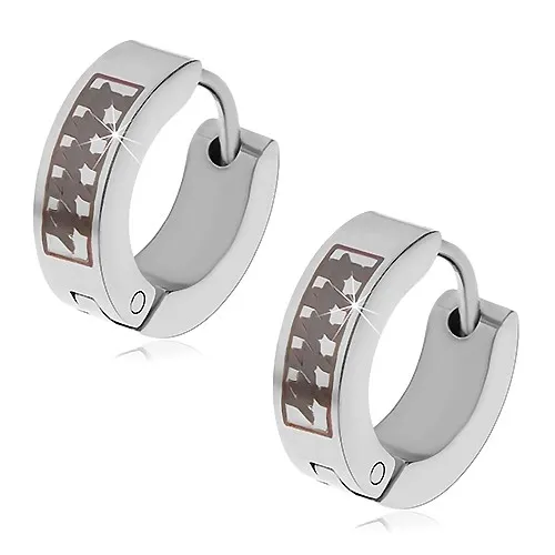 Ocelové kloubové náušnice, kroužky s černým asymetrickým vzorem