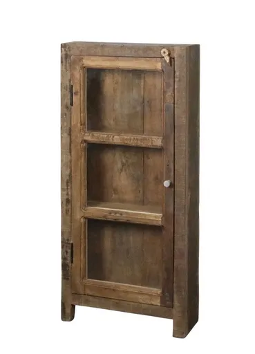 Hnědá antik dřevěná vitrína z recyklovaného dřeva Grimaud - 47*18*105 cm 40054700