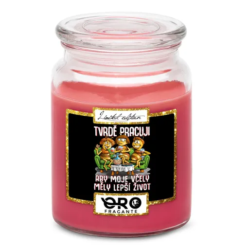 Svíčka Tvrdě pracuji – včely (Vůně svíčky: Višně v čokoládě)